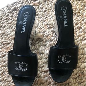 Chanel shoes wedge black 39 1/2 silver heels